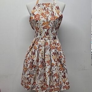 Deborah Connolly 100% Cotton Full Length Apron Pockets Pleated Skirt Floral Boho